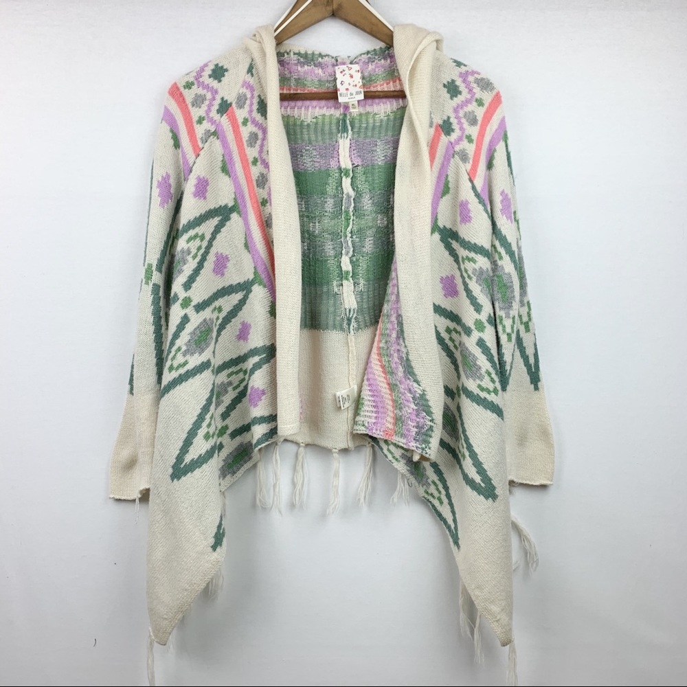 Belle de Jour Aztec Hooded Fringe Shawl Sweater